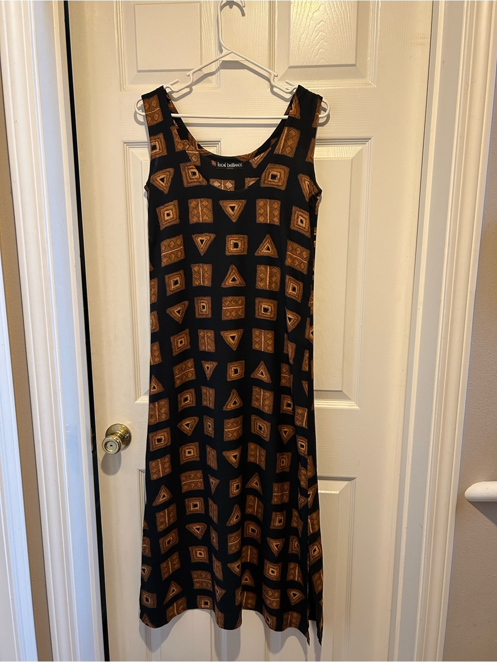 Black Midi Tank Dress with Orange and Black Geometric Print